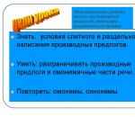 Презентация к уроку по русскому языку (11 класс) на тему: Правописание производных предлогов